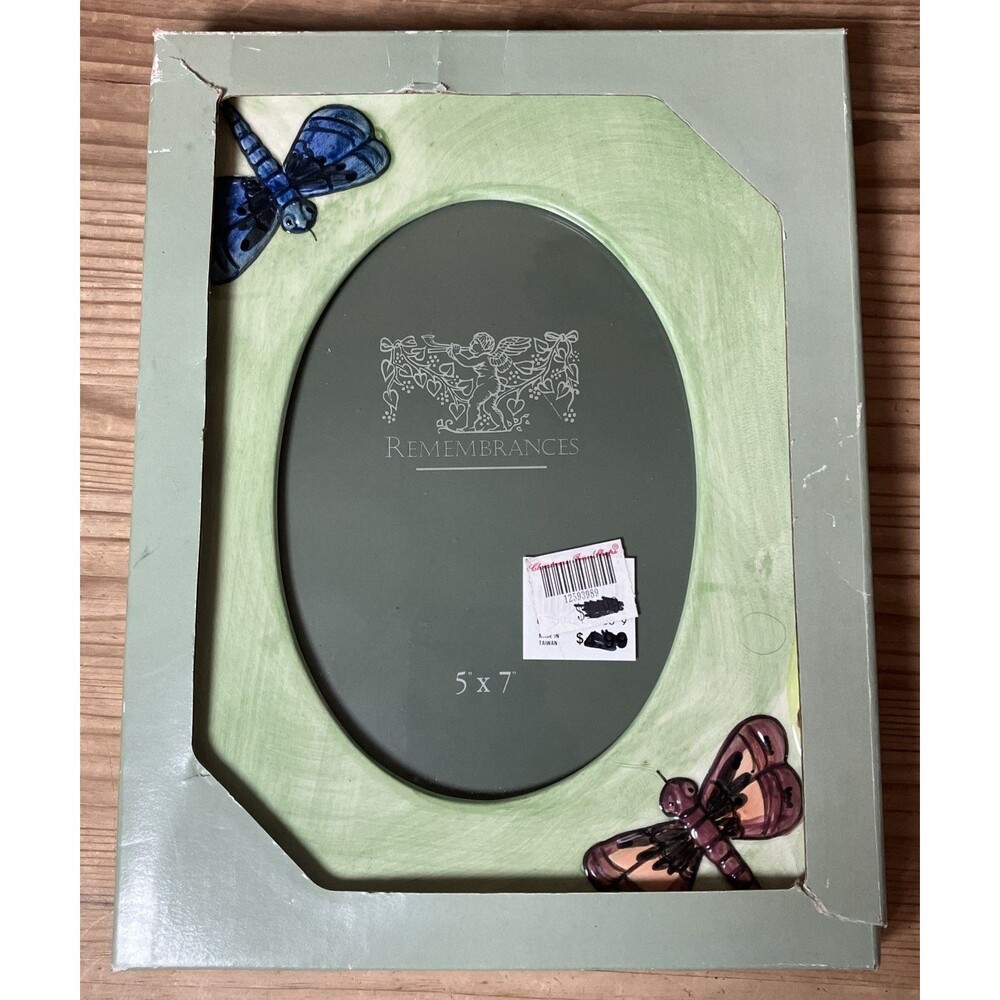Vintage Ceramic Dragonfly Hand Painted Photo Frame 5x7 Christmas Tree Shops NEW